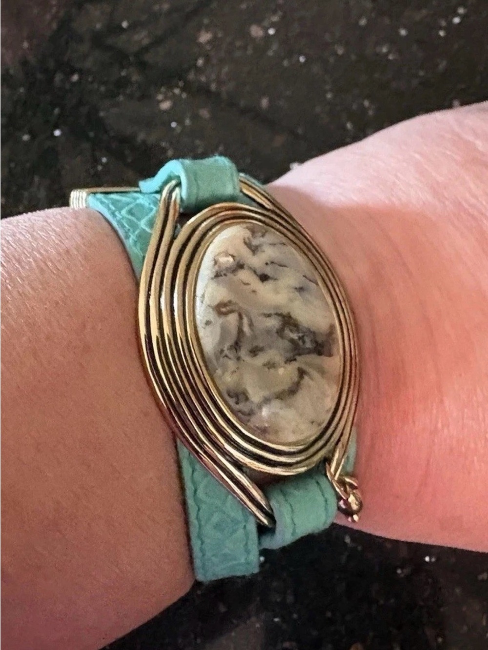 Studio Barse Leather Turquoise Wrap Bracelet with African Opal Stone Center